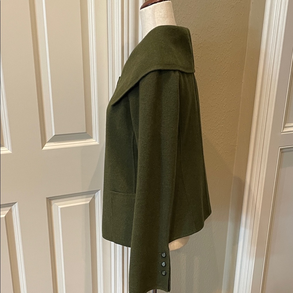 Olive Green Women's Wool Blend Button Jacket - Picture 3 of 9
